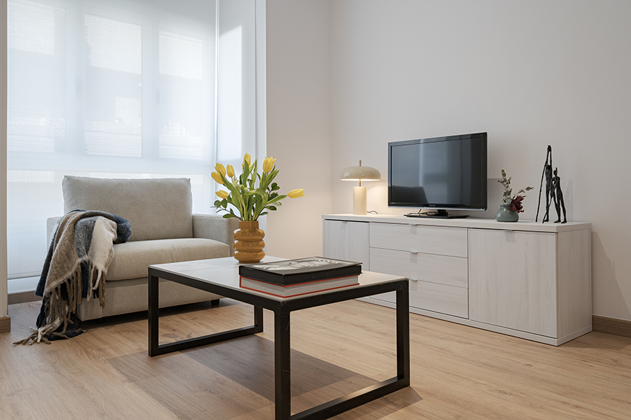 Living room on the 4-bedroom floor of the Lérida 8 Building.